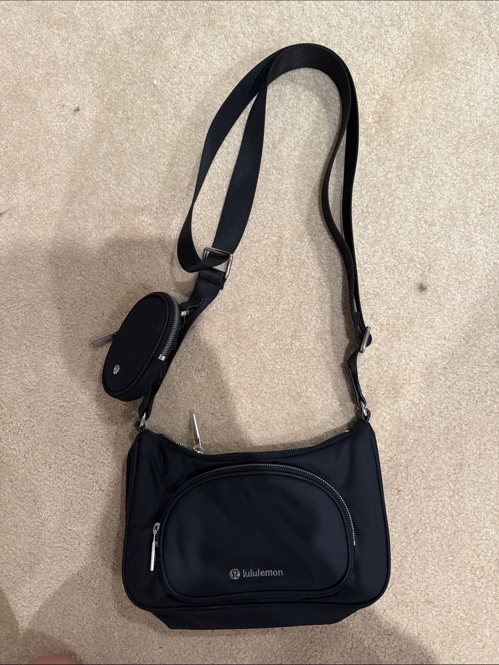 lululemon athletica Black Crossbody Messenger Bag with Detachable Coin Pouch